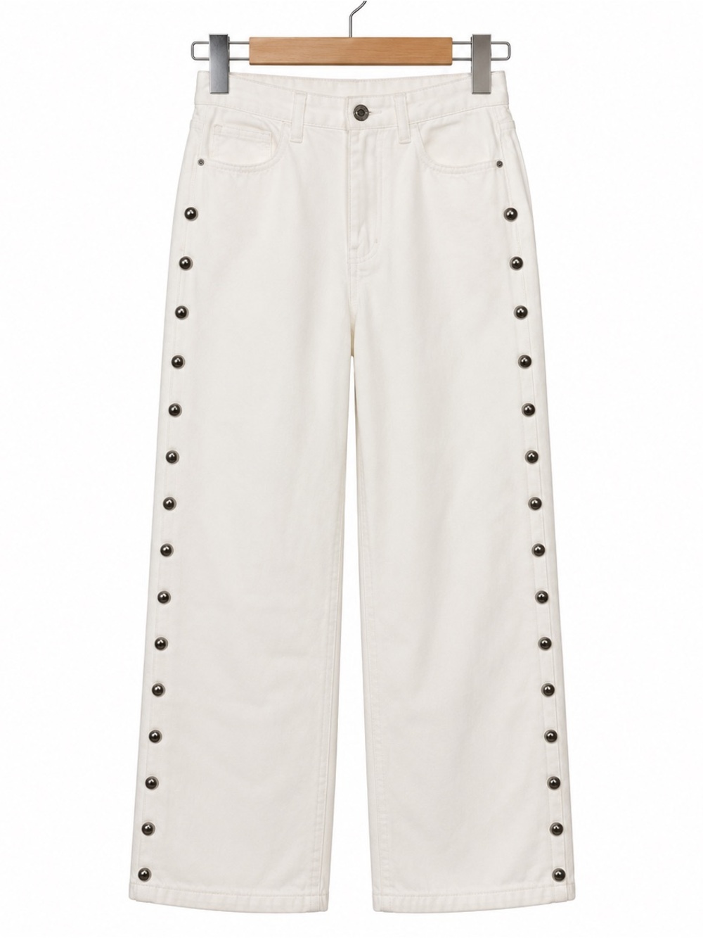 Women's Wide-Leg Stud-Trim White Jeans